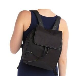 Cole Haan Nylon Backpack Convertible Shoulder‎ Bag Black Leather Trim
